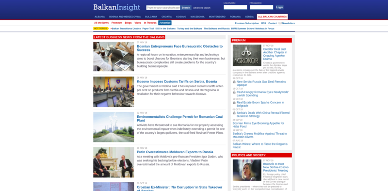 screenshot of balkaninsight.com homepage